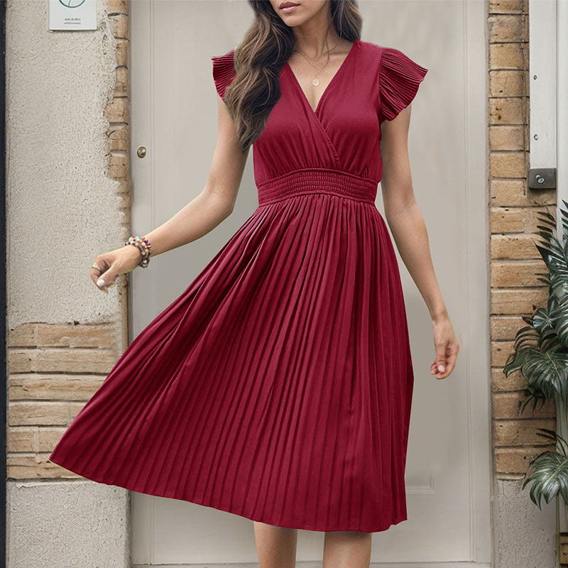 Damen Midikleid mit elegantem Plisseedetail und V-Ausschnitt Drune