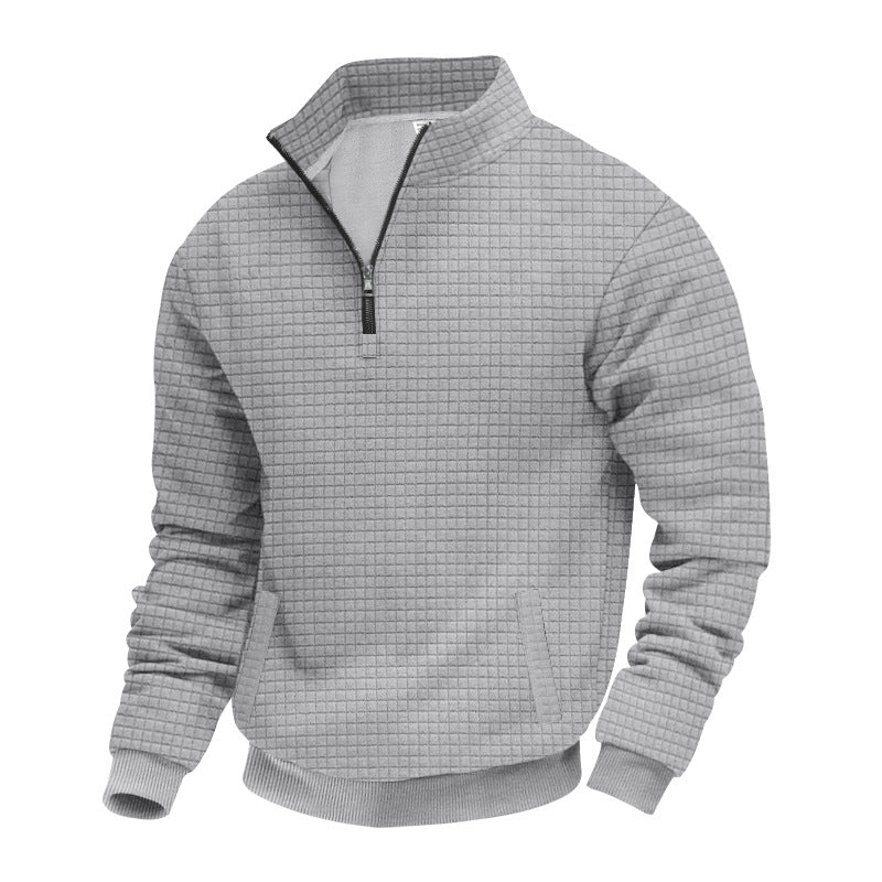 Herren nan Waffelstruktur-Halbzip-Pullover mit Stehkragen und dezenten Eingrifftaschen Drune