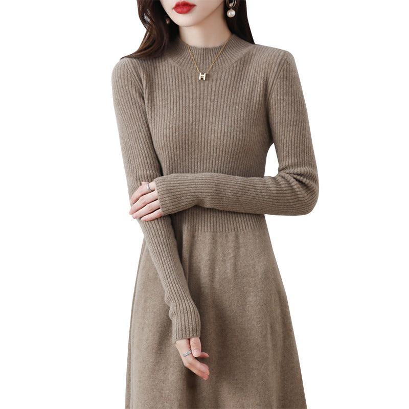 Damen Strickkleid mit Hochkragen und feiner Rippstruktur Drune