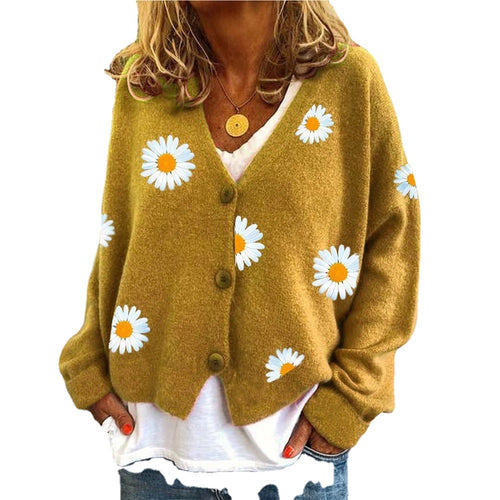 Damen Strickjacke mit Blumenstickerei und V-Ausschnitt Drune