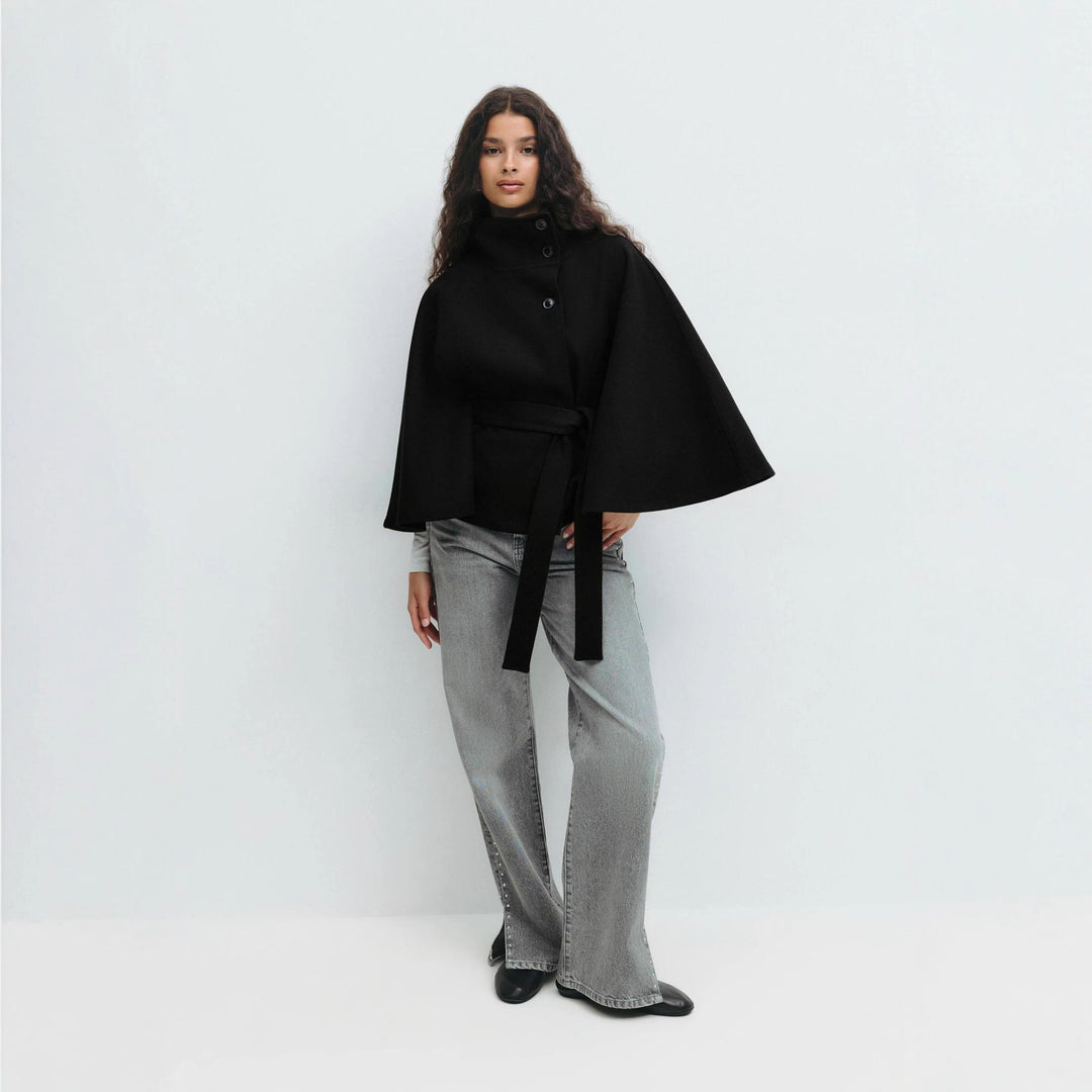 Damen Relaxed Fit Umhangjacke mit Bindegürtel Drune