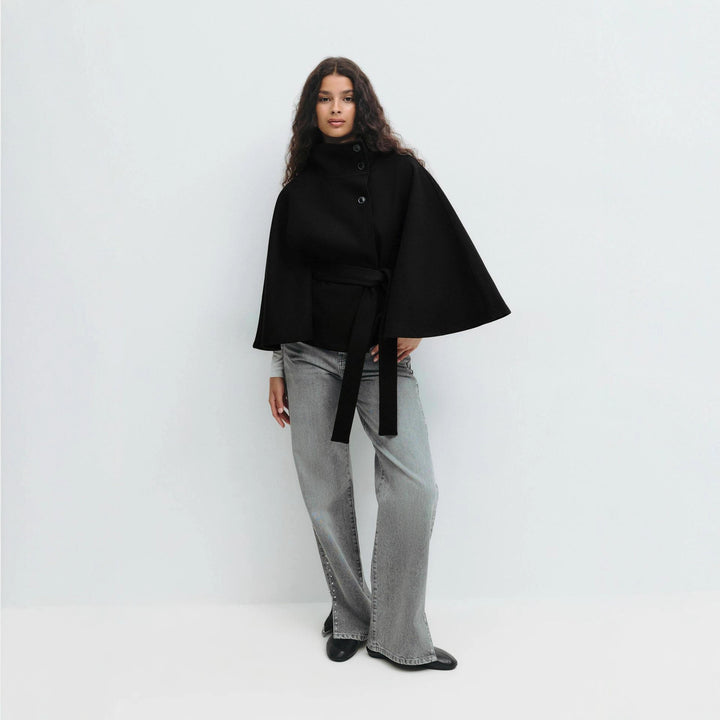 Damen Relaxed Fit Umhangjacke mit Bindegürtel Drune