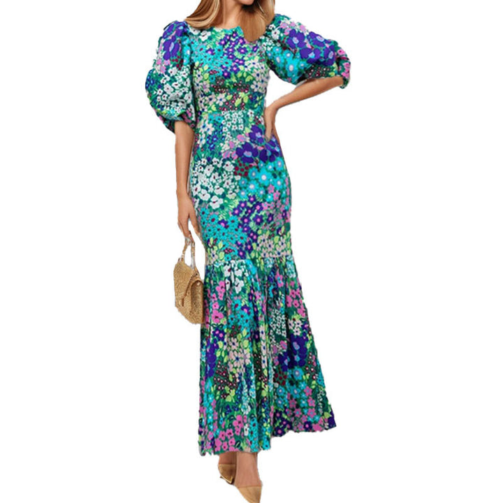 Damen Maxikleid mit voluminösen Ärmeln und eleganter Rüschendetail Drune