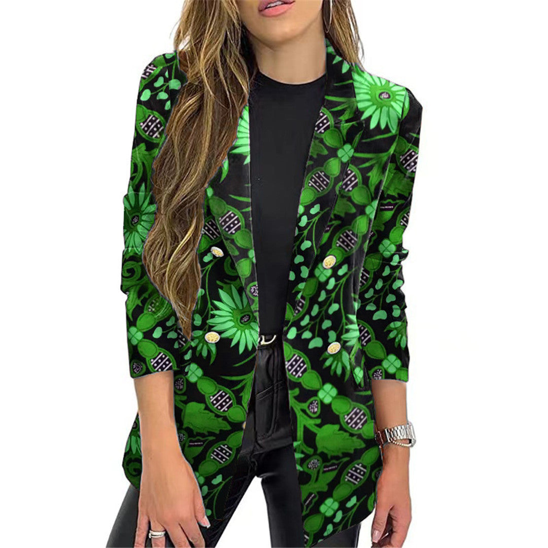 Damen Blazer mit floralem Muster und eleganten Knöpfen Drune
