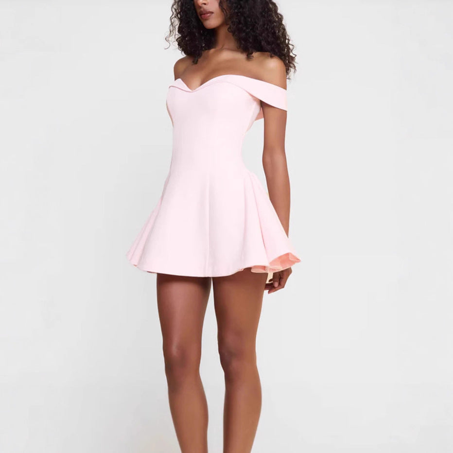 Damen Off-Shoulder Minikleid mit schwingendem Rock Drune