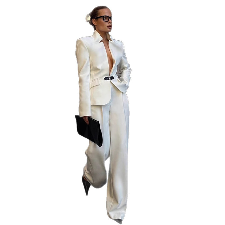 Damen elegantes Tailor-Anzug-Set mit minimalistischer Silhouette und tiefem Ausschnitt Drune
