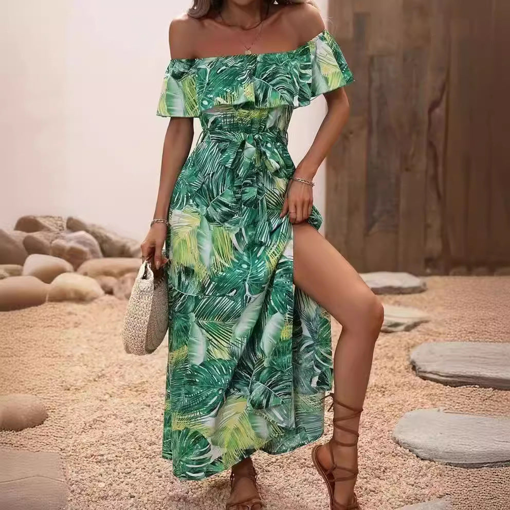 Damen Maxikleid mit off-shoulder Design und tiefem Schlitz Drune