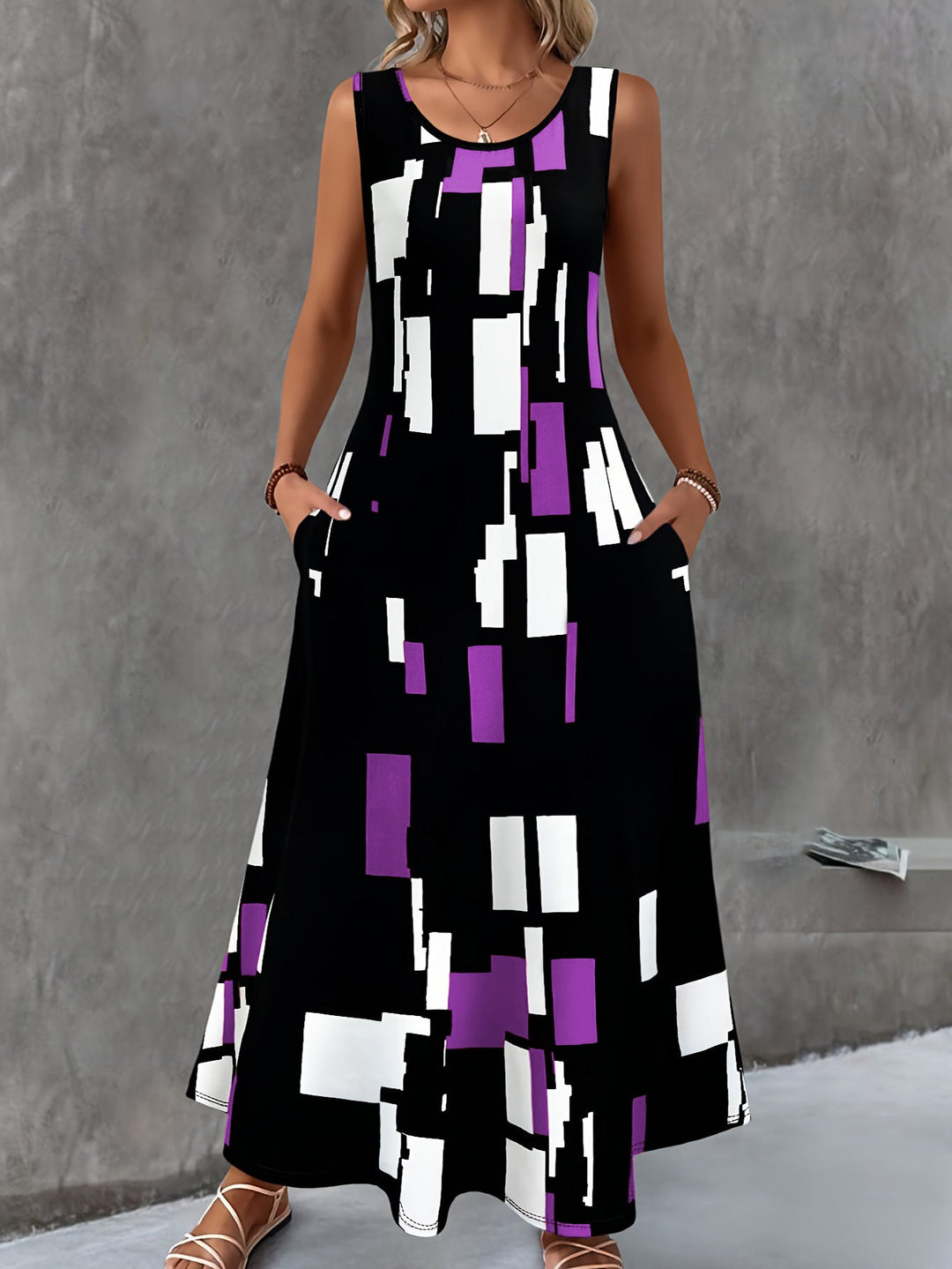 Damen Maxikleid mit buntem Grafikdesign Drune