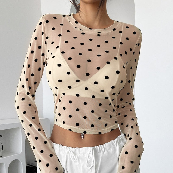 Damen Transparente Langarmbluse mit Punkten Drune