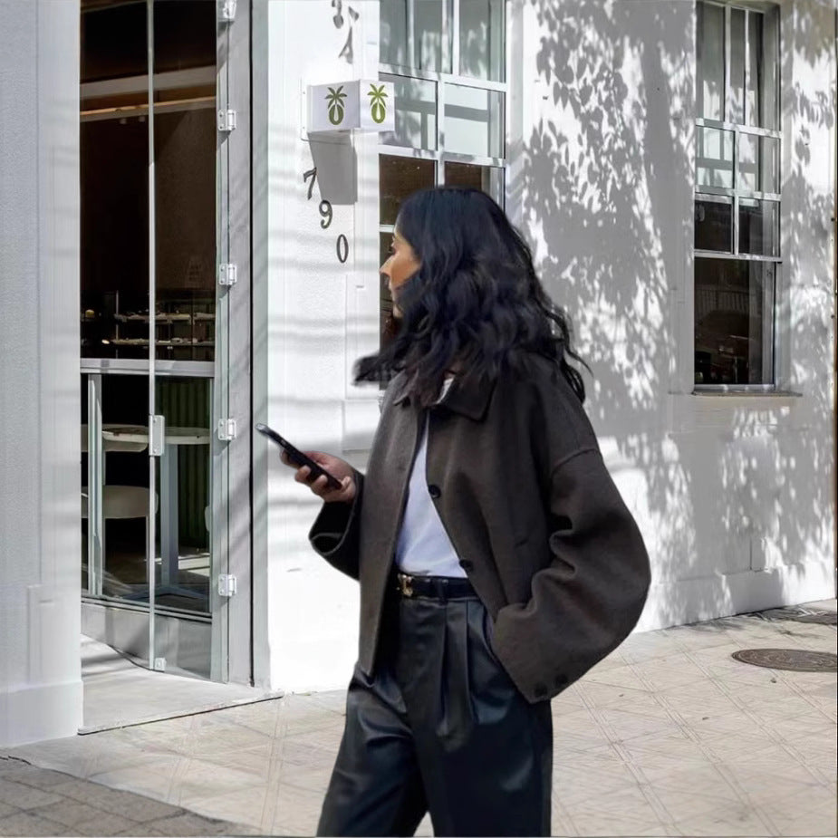 Damen modische Façon-Jacke mit Umlegekragen Drune