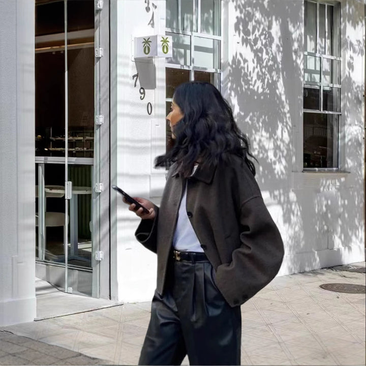 Damen modische Façon-Jacke mit Umlegekragen Drune