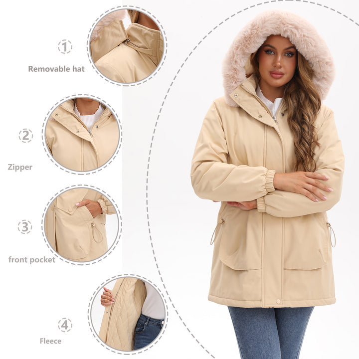 Damen wasserabweisende Parkajacke mit kuscheligem Kunstfellkragen Drune