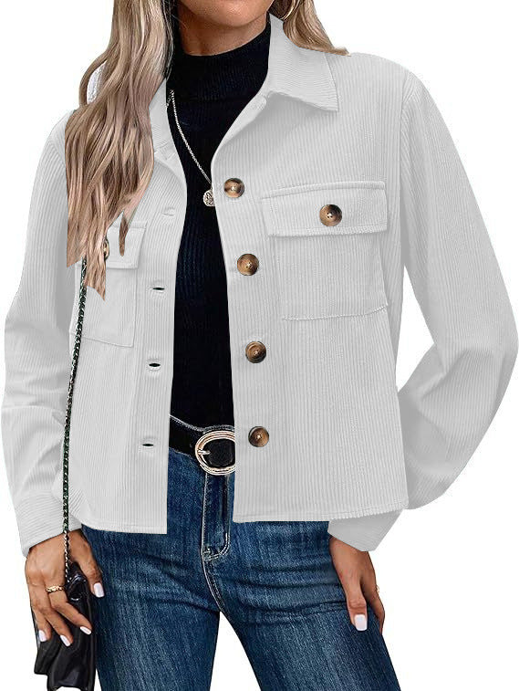 Damen lässige Utility-Jacke mit Knopfverschluss und praktischen Brusttaschen Drune