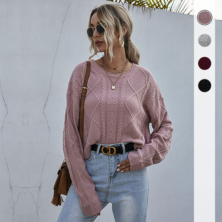 Damen lässiger Strickpullover mit modernem Zopfmuster und oversized Schnitt Drune