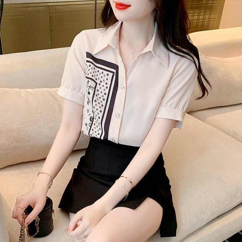 Damen Bluse mit Kunstmotiv und eleganten Kurzärmeln Drune