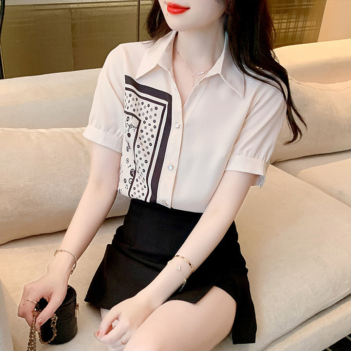 Damen Bluse mit Kunstmotiv und eleganten Kurzärmeln Drune