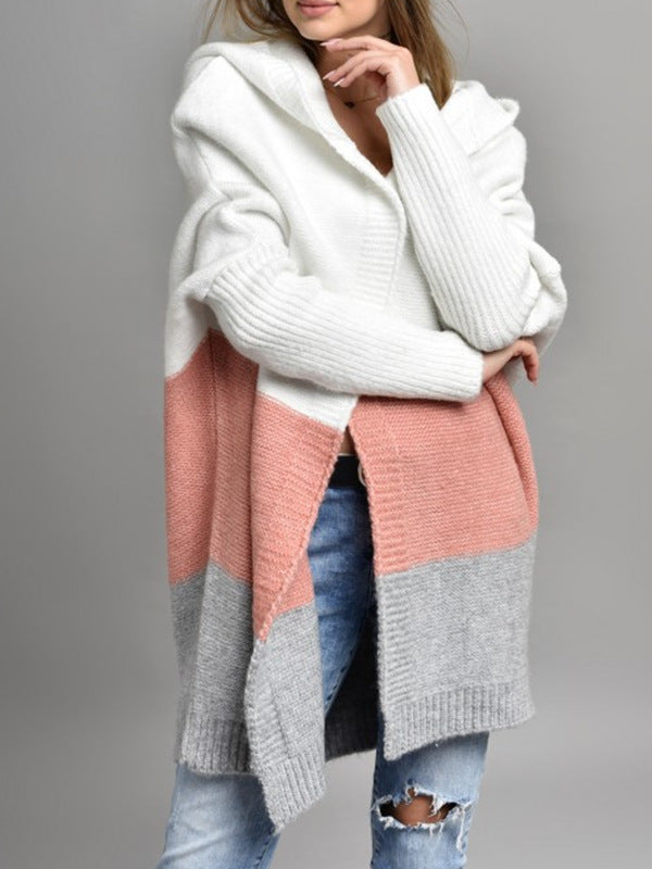 Damen Strickjacke mit Kapuze und blockfarbigem Design Drune