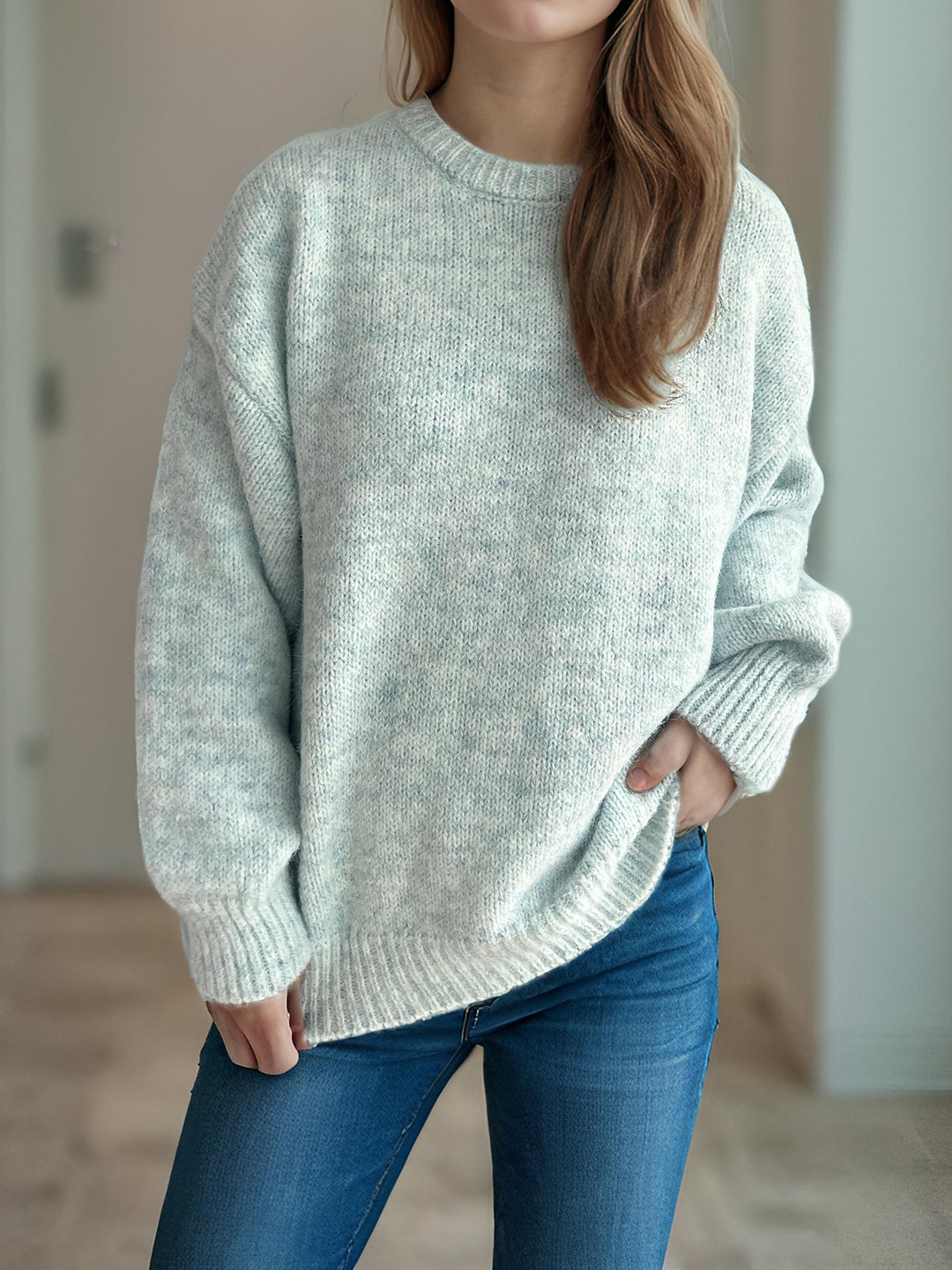 Damen lässiger Oversize-Pullover mit strukturiertem Maschenmuster Drune