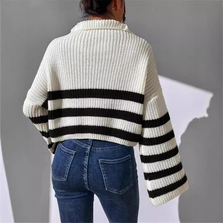 Damen Kapuzenpullover mit strukturiertem Strickmuster und modischen Streifen Drune