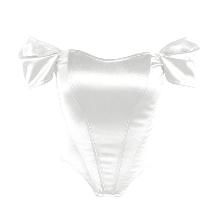 Damen Satin Off-Shoulder Korsett Bodysuit Drune