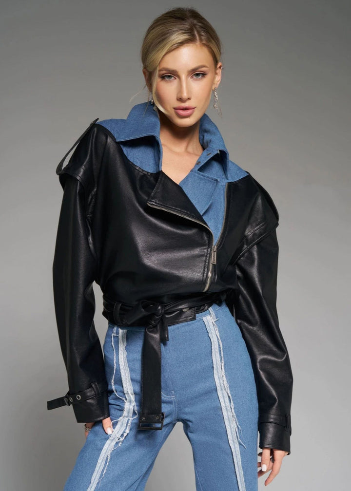 Drune | Zweifarbige Kunstlederjacke