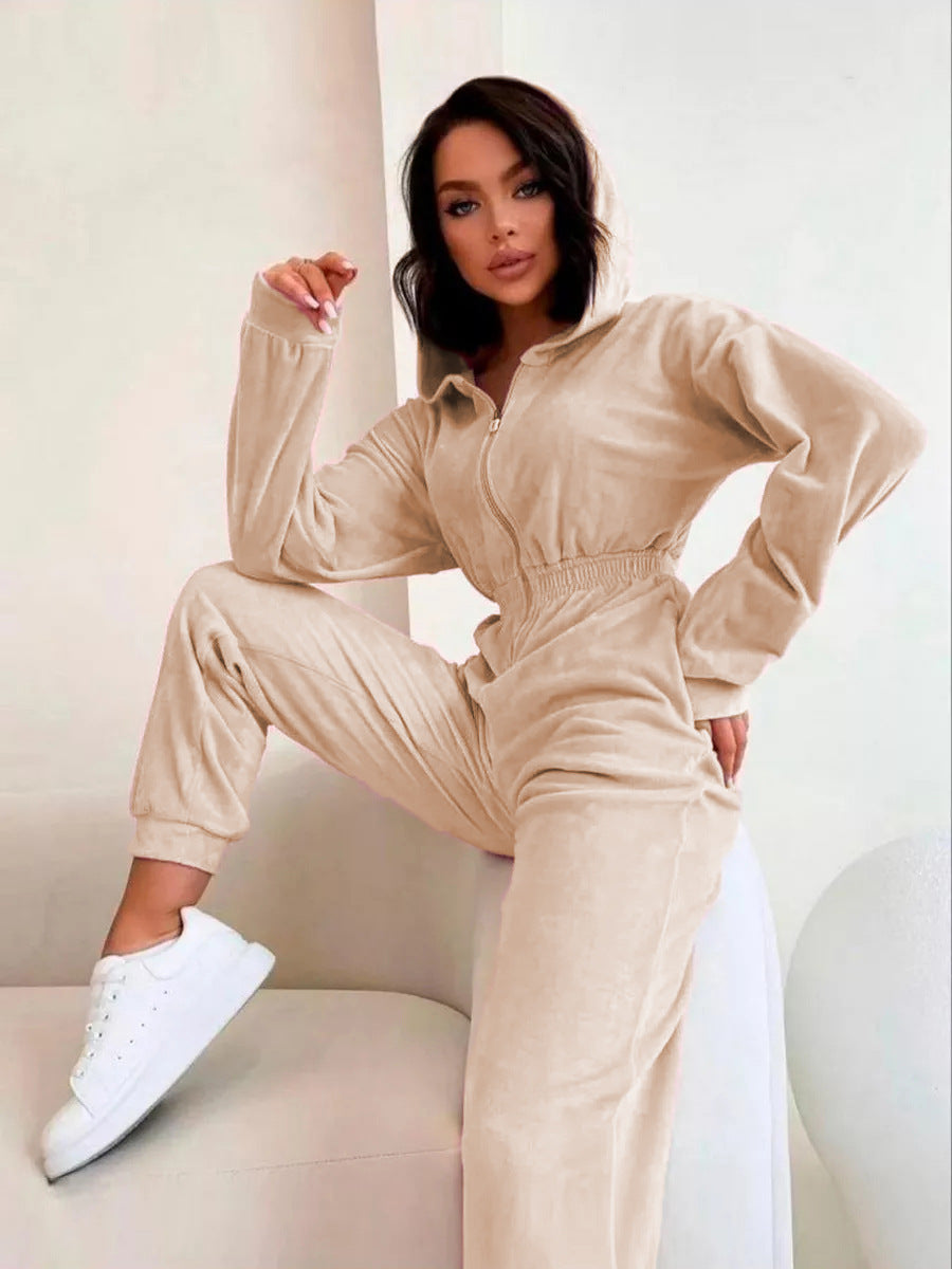 Damen weicher Fleece-Jumpsuit mit hohem Kragen und tailliertem Schnitt Drune