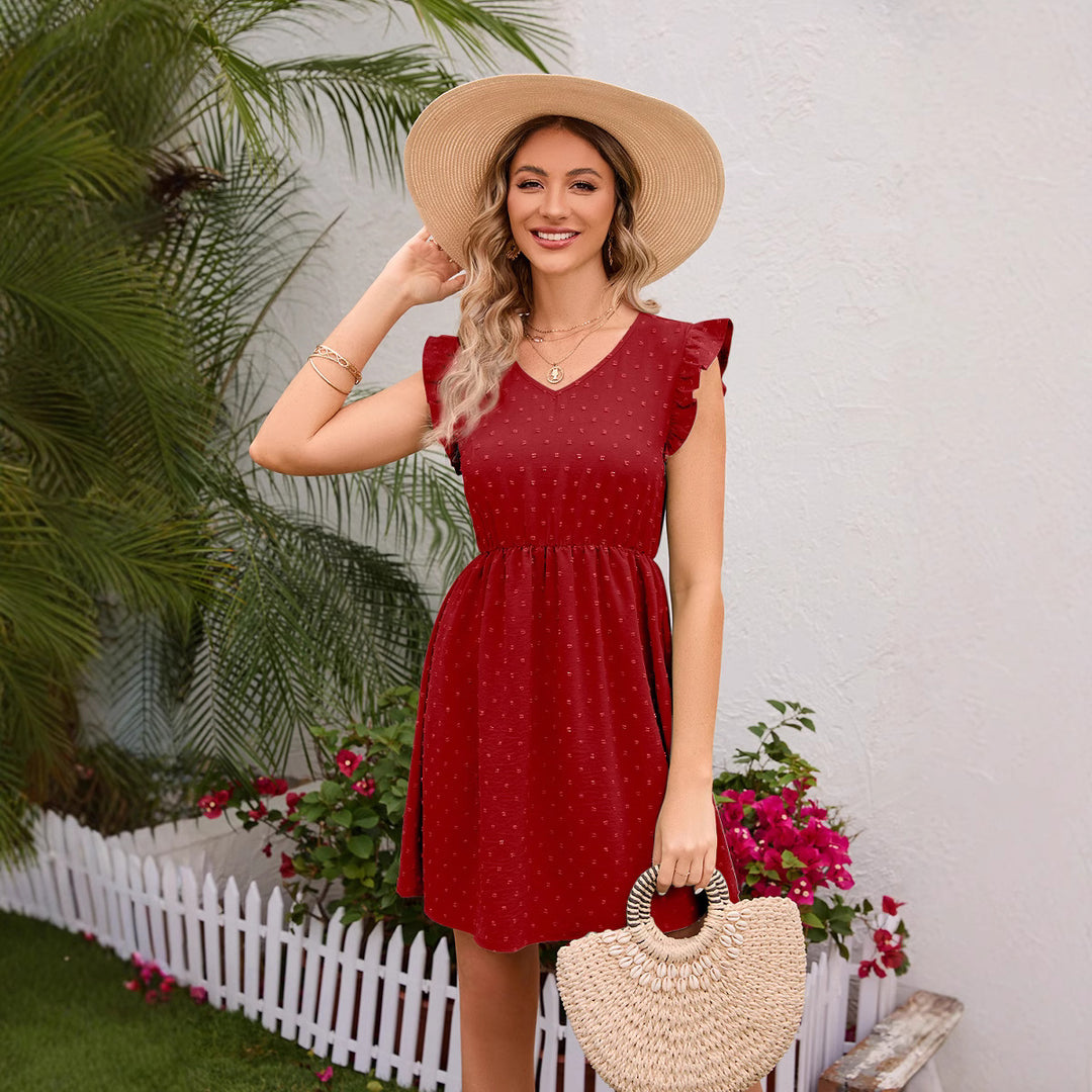 Damen Verspieltes Freizeitkleid mit Rüschendetails und tailliertem Schnitt Drune