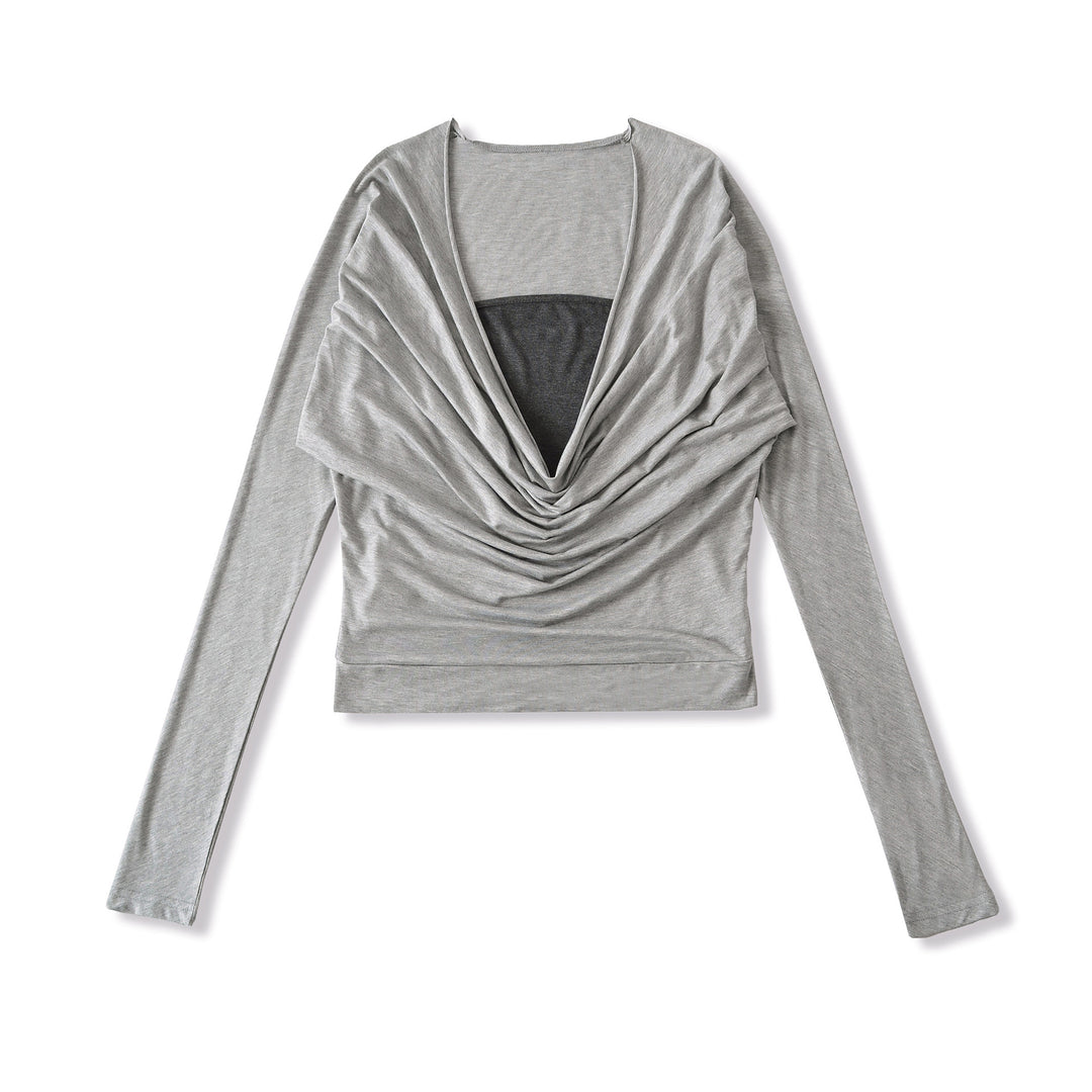 Damen lässiges Langarmshirt mit raffiniertem Drapierungsdesign Drune