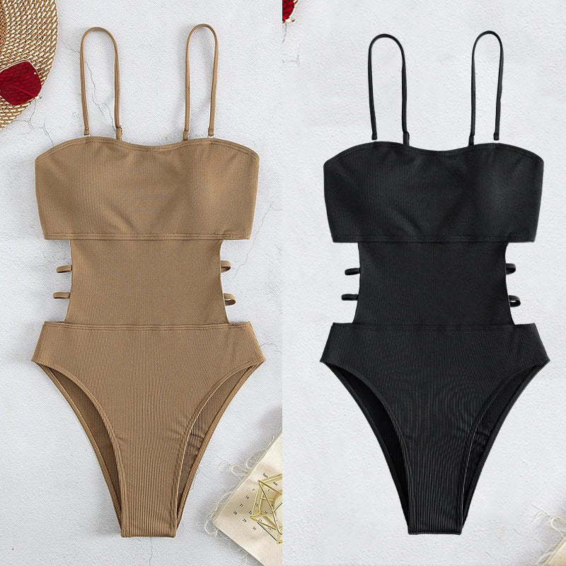Damen Einteiler Badeanzug mit elegantem Schnitt und seitlichen Riemen Drune