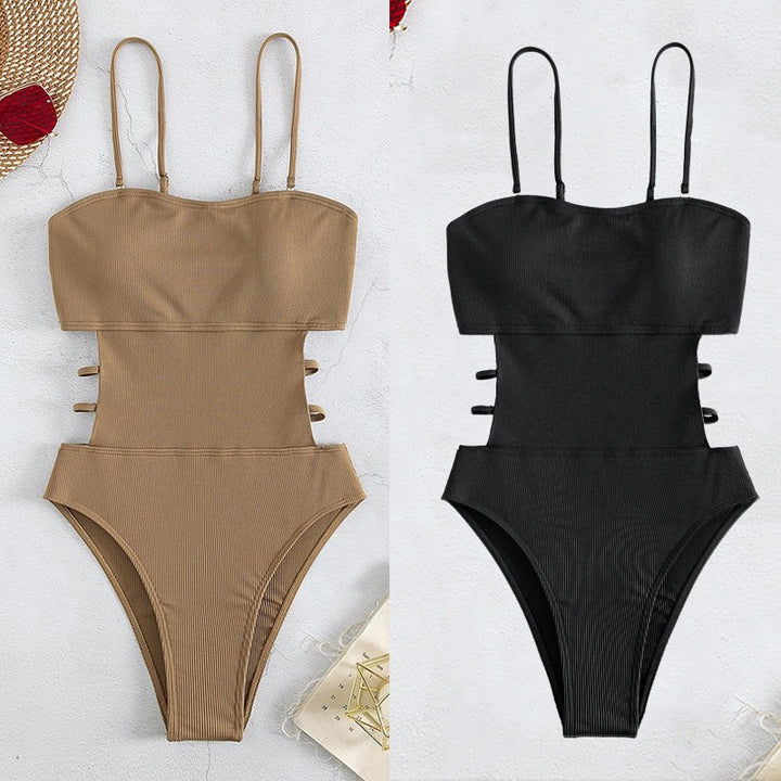 Damen Einteiler Badeanzug mit elegantem Schnitt und seitlichen Riemen Drune