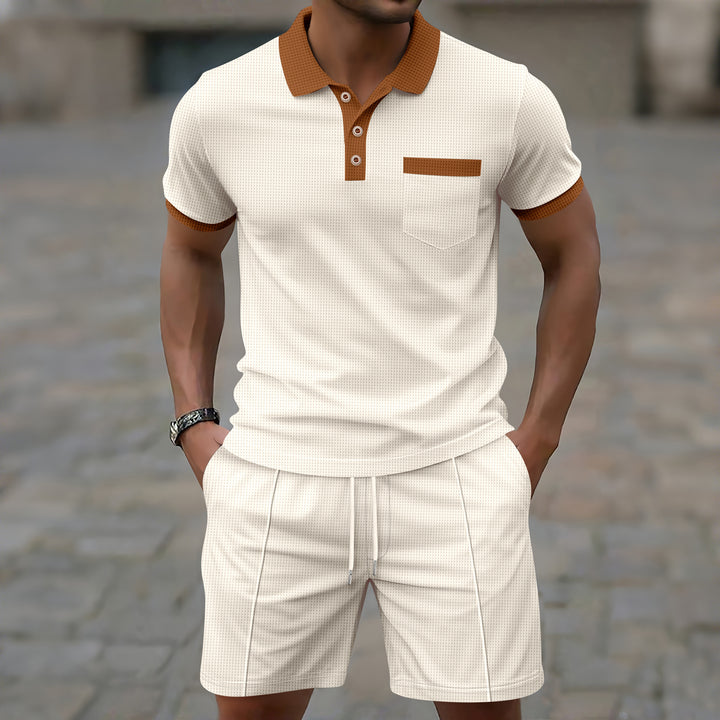 Herren Polohemd mit strukturierter Textur und modischem Kurzsporthosen Set Drune