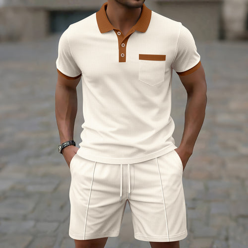 Herren Polohemd mit strukturierter Textur und modischem Kurzsporthosen Set Drune