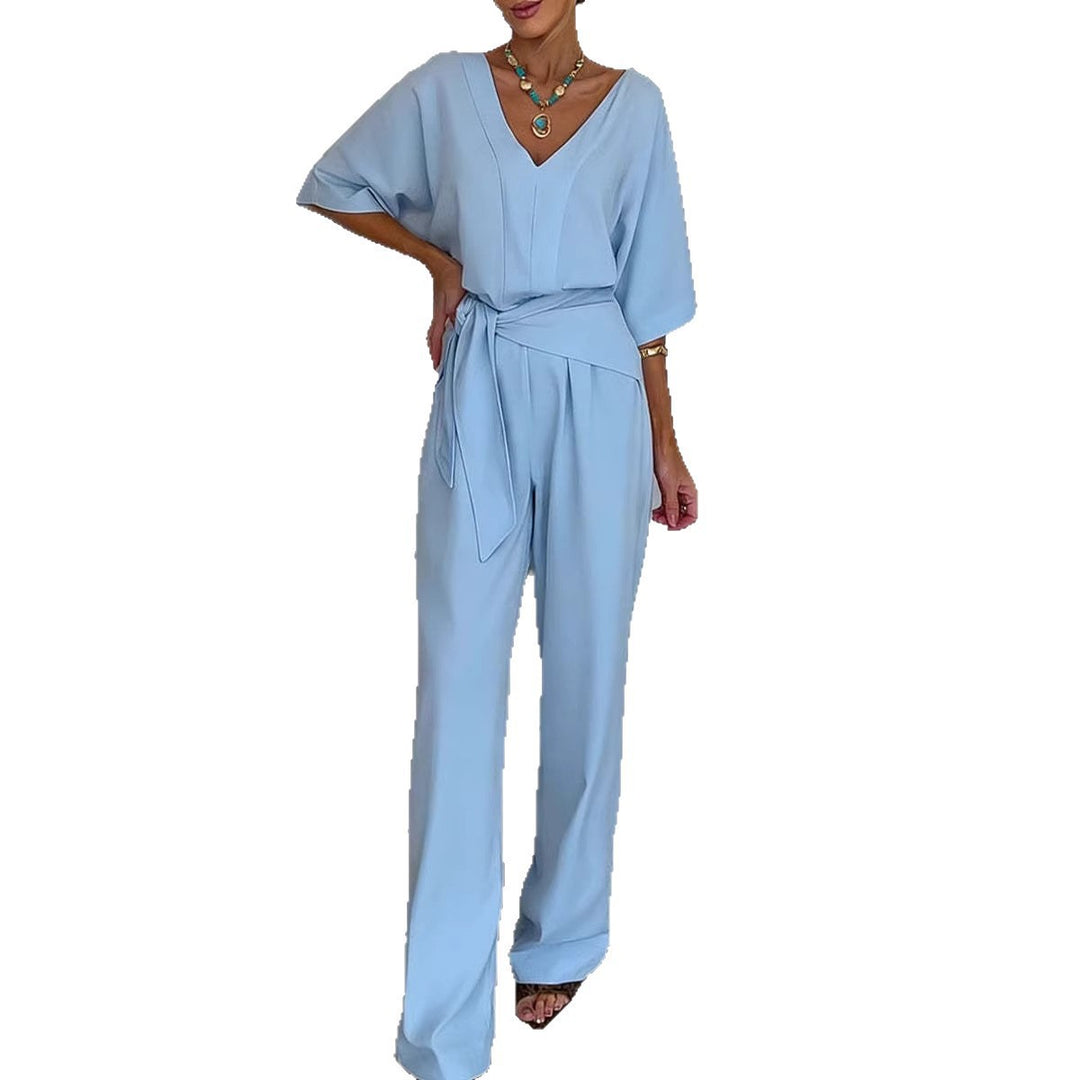 Damen Eleganter Jumpsuit mit tailliertem Schnitt und Wickelgürtel Drune