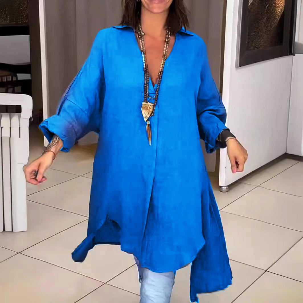 Damen Leichte Leinenbluse mit lässigem Schnitt und Knopfleiste Drune