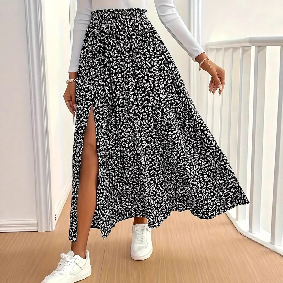 Damen Maxirock mit floralem Muster und seitlichem Schlitz Drune