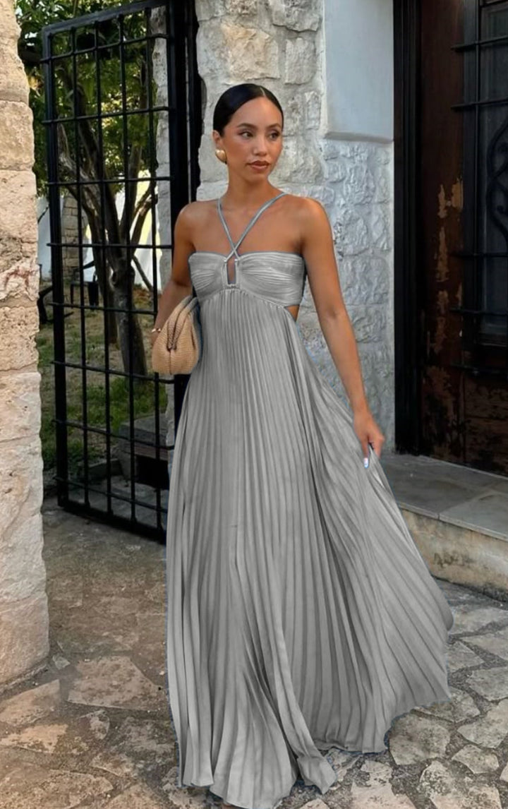 Damen Plisseekleid mit schulterfreiem Design und raffinierten Trägerdetails Drune