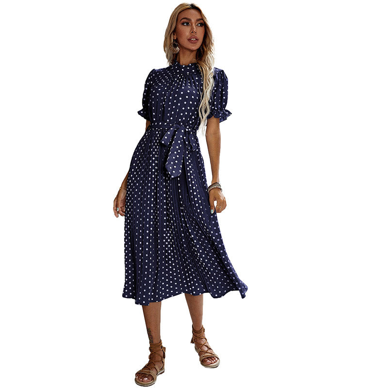 Damen Sommerliches Midikleid mit eleganten Puffärmeln und Taillengürtel Drune