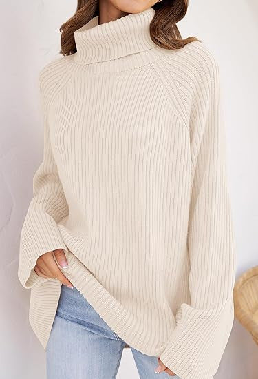 Damen Kaschmir-Feinstrickpullover mit hohem Kragen und weitem Schnitt Drune