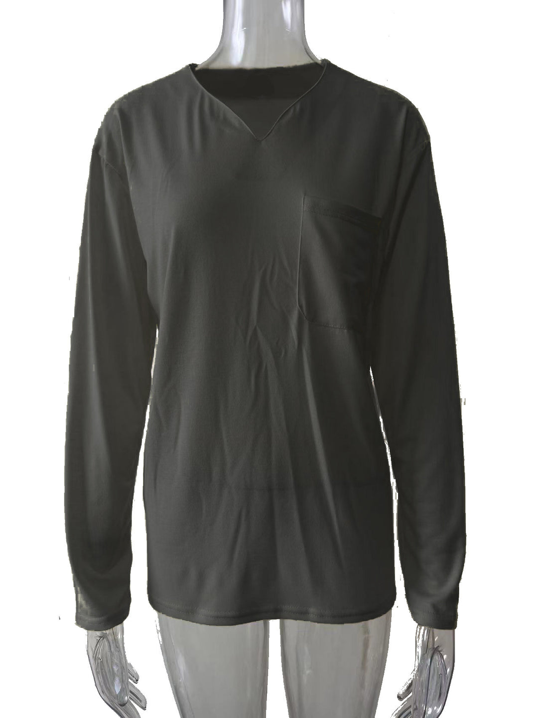 Damen nan legeres Langarmshirt mit V-Notch-Ausschnitt, Brusttasche und lockerer Oversize-Passform Drune