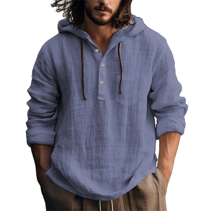 Herren lässiges Kapuzenshirt mit Knopfleiste und Brusttasche Drune