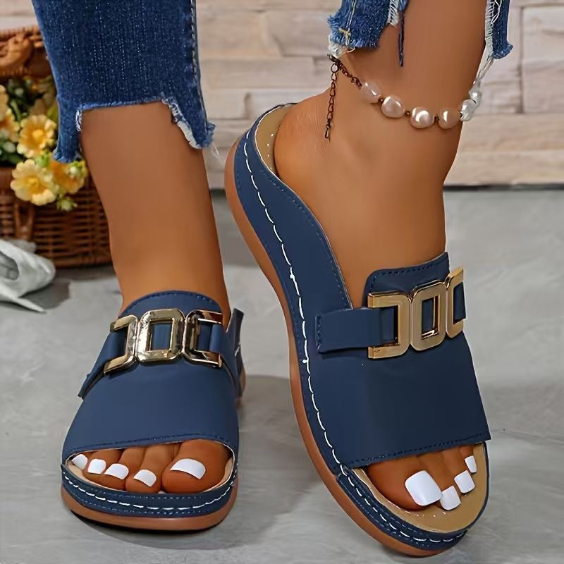Damen elegante Zehentrenner-Sandalen mit dekorativem Schmuckdetail Drune