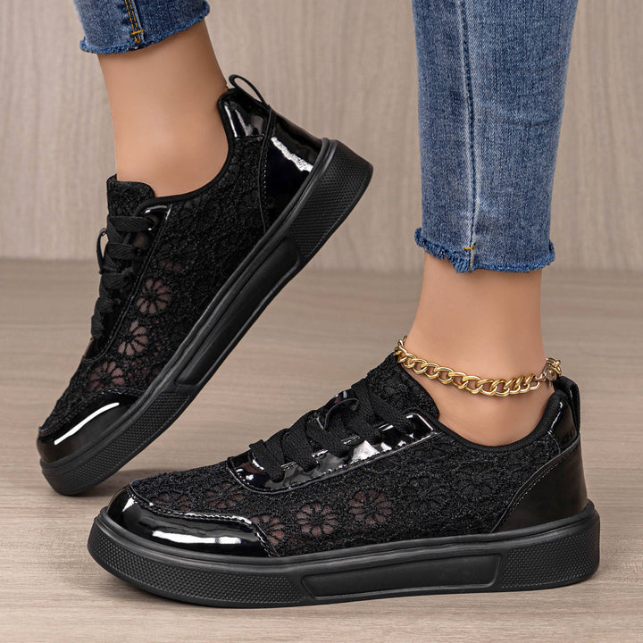 Damen nan eleganter Plateausneaker mit feinem Spitzenbesatz, gepolstertem Fersenkragen und stoßdämpfender EVA-Sohle Drune