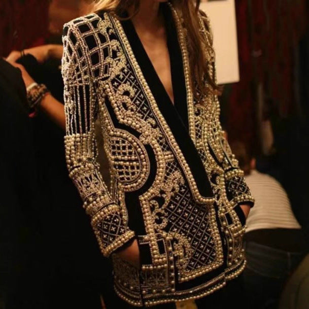 Damen Glamouröser Blazer mit Paillettenverzierung Drune