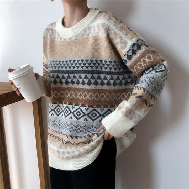 Damen Großer Oversized Pullover mit grafischem Muster Drune