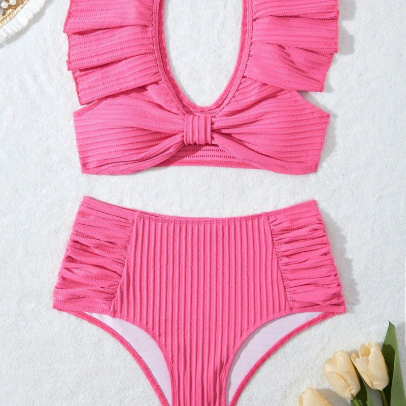 Damen Hochgeschnittener Bikini mit Rüschendetails Drune