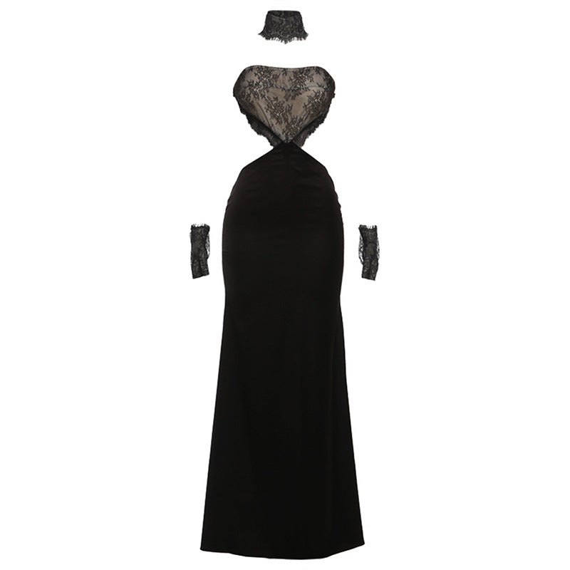 Damen Elegantes Maxikleid mit Spitze und Raffiniertem Schnitt Drune