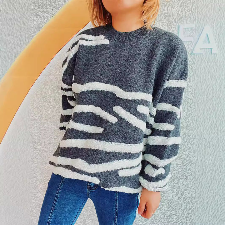 Damen lässiger Strickpullover mit modernem Zebrastreifenmuster Drune