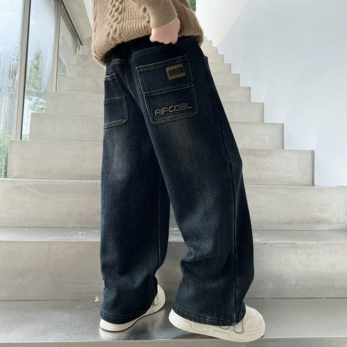 Herren weite Denim-Hose mit modischen Taschen Drune