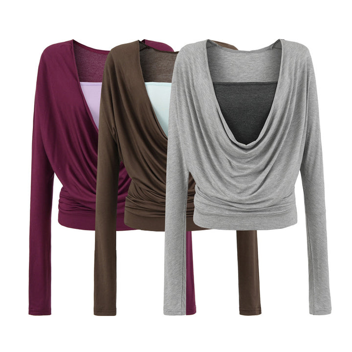 Damen lässiges Langarmshirt mit raffiniertem Drapierungsdesign Drune