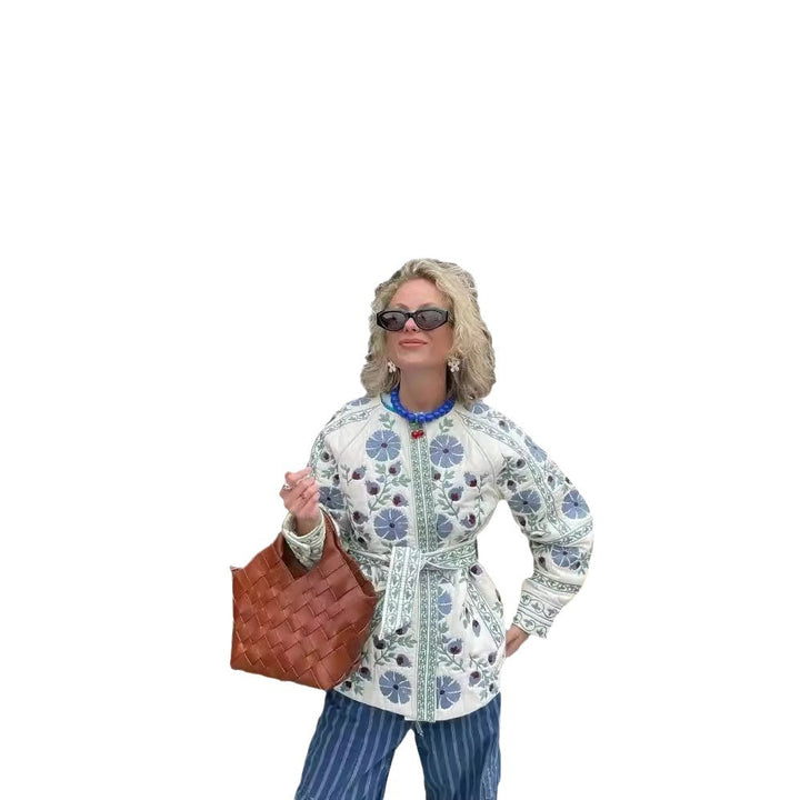 Damen gesteppte Jacke mit floralem Design und Knopfverschluss Drune